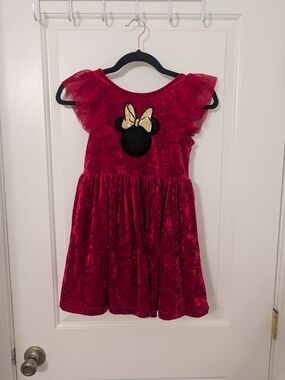 Disney Minnie Mouse Red Velvet Gold Sequin Holiday Dress Girls 6X